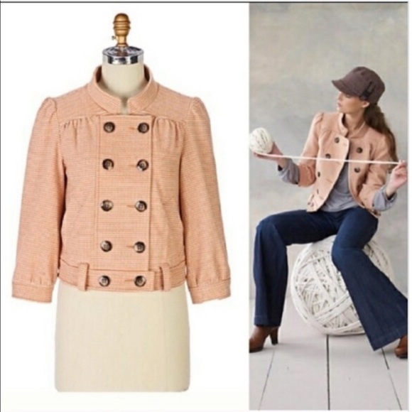 Anthropologie Idra Houndstooth Cropped Peacoat Jacket Sz 6 - Picture 2 of 12